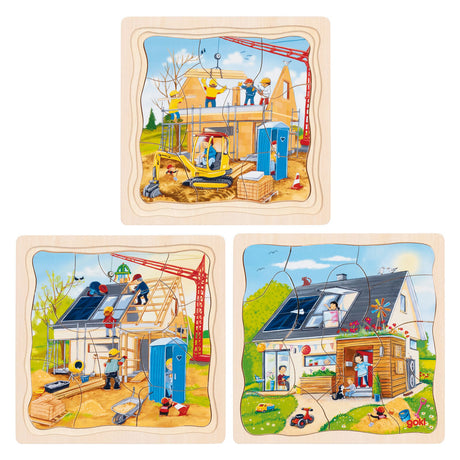 Goki Holz 3-Schichten-Puzzle - Hausbau - 35 Teile.
