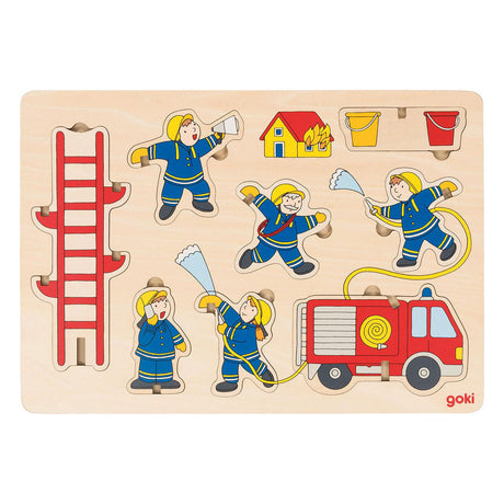 Goki Puzzle: Die Feuerwehr 30x21x0,8cm, 9-teilig, Holz, Puzzleteile bleiben aufrecht, 2+