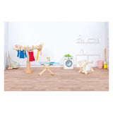 Goki Puppenhauszubehör: Waschküchenzubehör, 19-teilig, Waschmaschine 4x4,5x5cm, Holz und Textilien, 3+