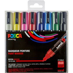 Uni-Posca Posca-Marker, Größe PC-5m, Strichstärke 2,5 mm, mittel, verschiedene Farben, 8 Stück 1 Box