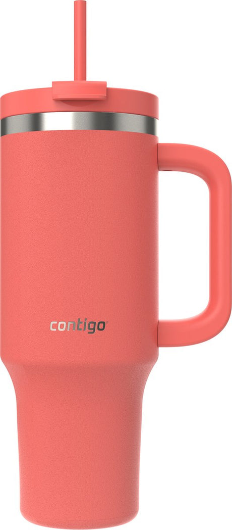 Contigo Trinkbecher Streeterville 1,2 Liter mit Henkel | Vakuumisolierte Wasserflasche aus Edelstahl mit Strohhalm und Deckel | 29 Stunden kalt | Reisebecher | Thermoskanne | BPA-frei | Koralle