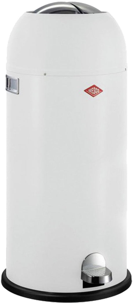 Wesco Kickmaster Maxi-Abfallbehälter | Treteimer | 40 Liter | Metall - mattweiß | Mülleimer - hergestellt in Deutschland