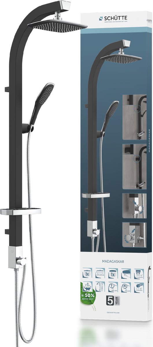 Schütte Duschsystem Madagaskar - Regenbrause - Länge 121 cm - Schwarzchrom