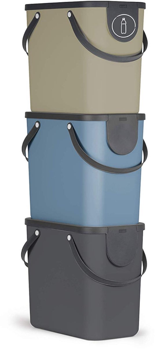Rotho Albula Mülltrenner - 3er Set - 25l - Schwarz Blau Cappuccino