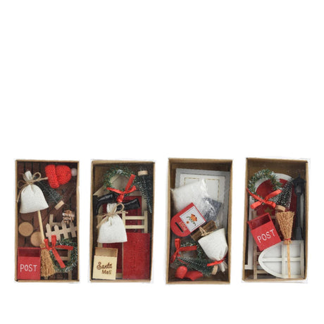 Decoris Weihnachtsdorf-Zubehör-Set aus Holz, 15 x 6 x 24 cm, 4-fach sortiert