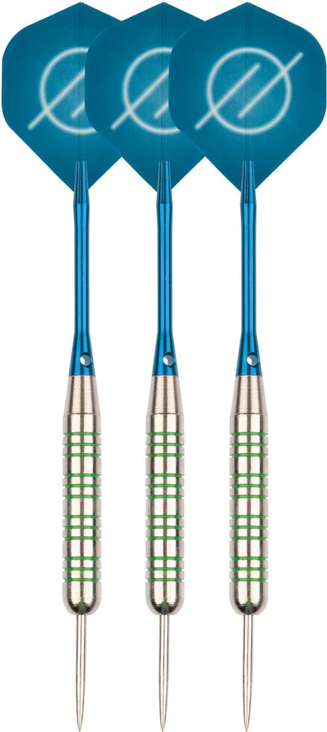 Faver dartpijlenset compleet - reserve shafts - nikkel silver - metalic - blauw - 19 gram