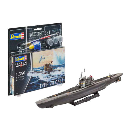 Revell Modellbausatz - Deutsches U-Boot Typ VII C 41 1:350 - 35-tlg. - inkl. Grundfarben