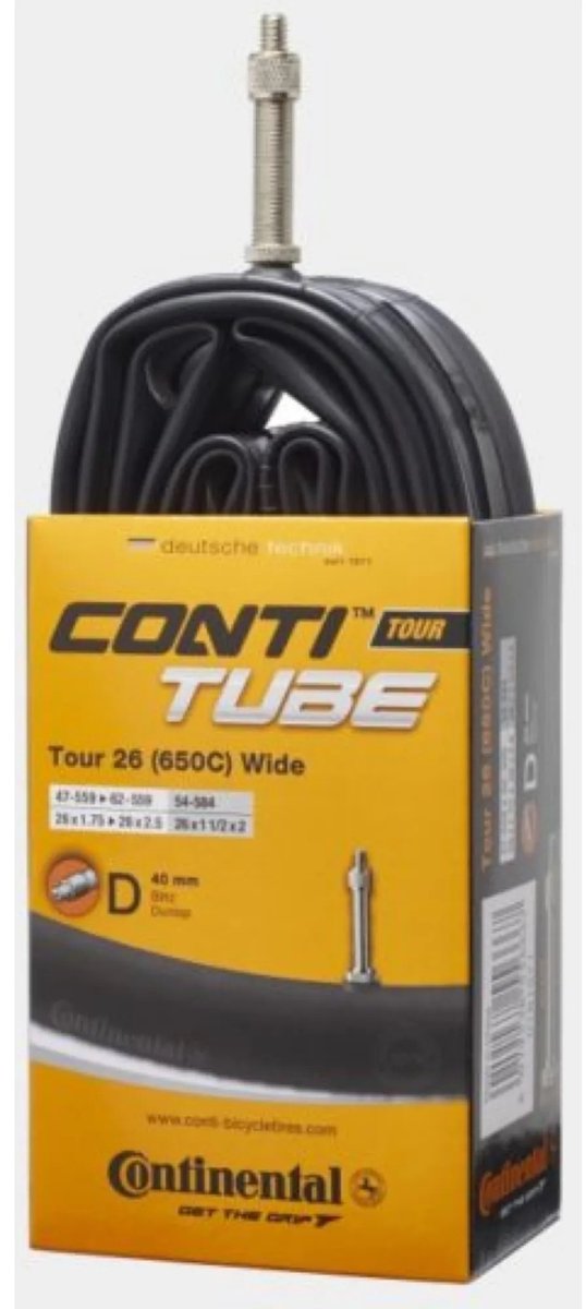 Continental-Schlauch 26 Zoll – Breite 1,75 2,5 – Dutch-Ventil 40 mm – geeignet für MTB und City-Bikes