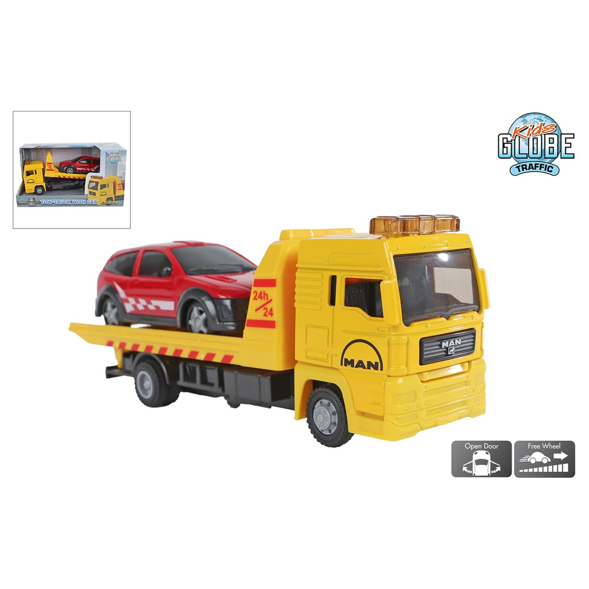 Kinder-Globusmann-LKW-Bergungsfahrzeug mit Auto, 19 cm