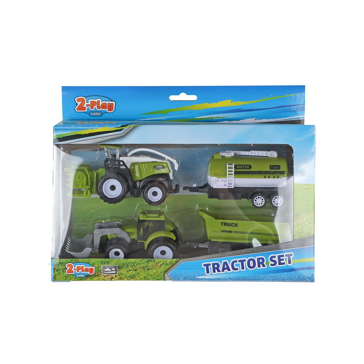 2-Spiel-Traktor und Mähdrescher mit 2 Anhängern, 24 cm
