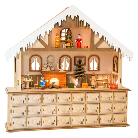 Small Foot - Adventskalender-Wohnzimmer aus Holz mit Lichtern