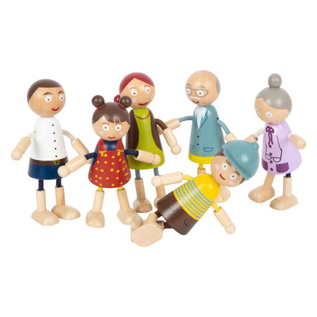 Kleiner Fuß - Holzpuppenhaus Familie biegbar, 6-tlg.