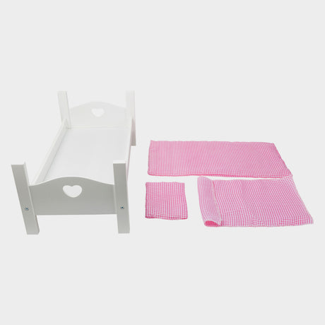 Small Foot Puppenbett aus Holz mit Bettwäsche 50 cm weiß rosa