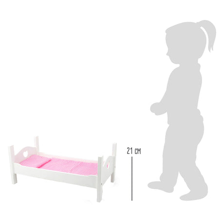 Small Foot Puppenbett aus Holz mit Bettwäsche 50 cm weiß rosa