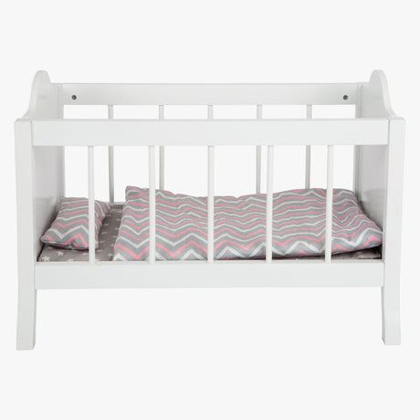 Small Foot - Puppenbett aus Holz weiß mit Bettstreifen, 4-tlg.