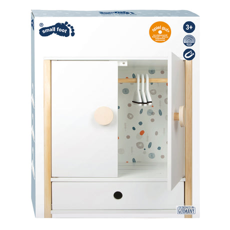 Small Foot - Puppengarderobe aus Holz, kleiner Knopf mit Kleiderbügeln, 3-teilig.