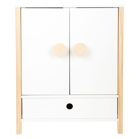 Kleiner Fußholz -Puppengarderobe kleiner Knopf mit Kleiderbügeln, 3dlg.