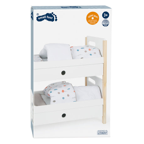 Kleine Fuß Holzpuppe Hochbett Little Knopf mit Bettwäsche, 6dlg.
