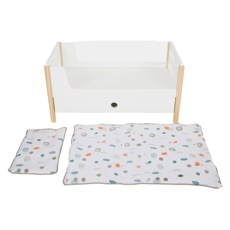 Kleine Fuß Holzpuppe Hochbett Little Knopf mit Bettwäsche, 6dlg.
