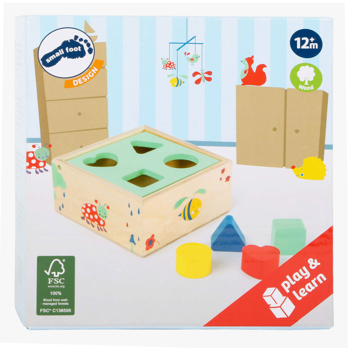 Small Foot - Formensortierer aus Holz mit Naturklötzen, 5 Stück.
