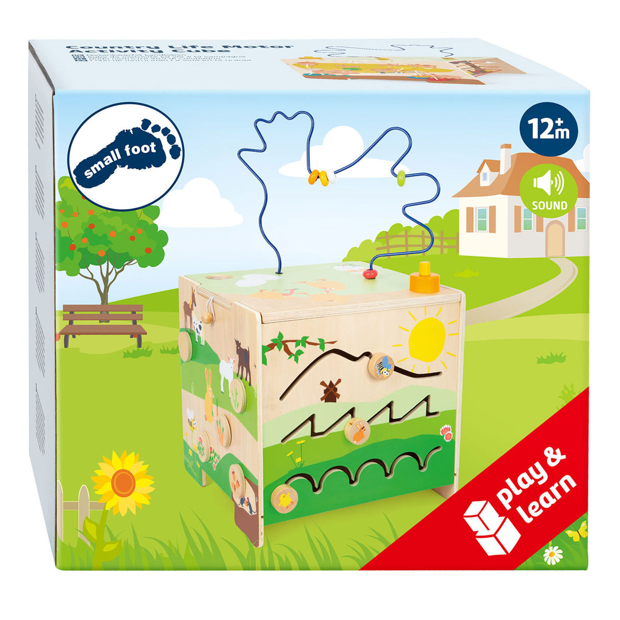 Small Foot - Aktivitätswürfel aus Holz mit Motorik-Spiralfarm