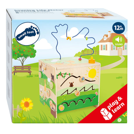 Small Foot - Aktivitätswürfel aus Holz mit Motorik-Spiralfarm