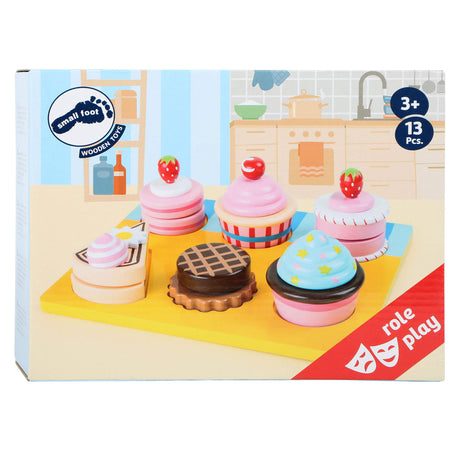Small Foot - Cupcakes- und Kuchen-Set zum Spielen aus Holz, 13-teilig.