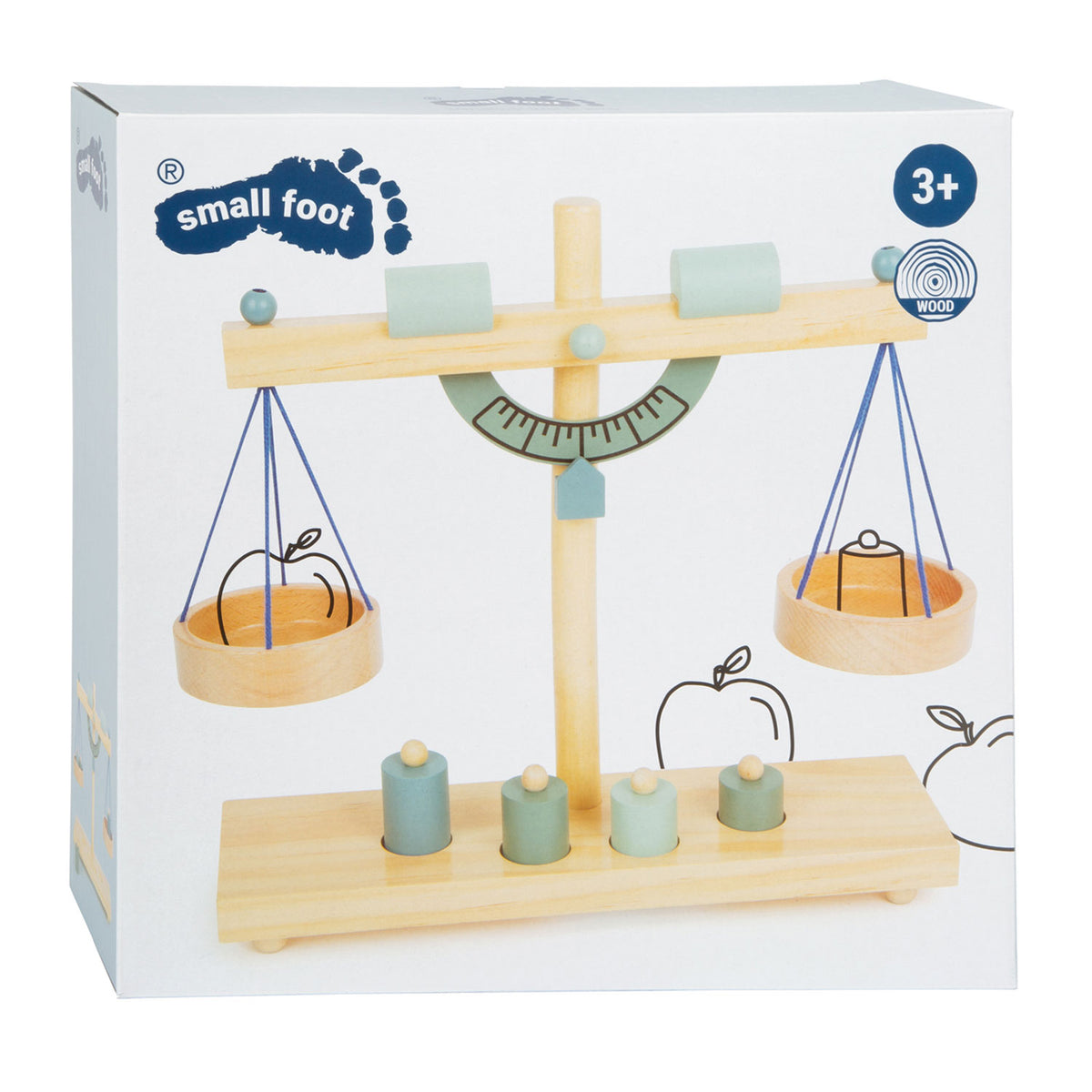 Kleiner Fuß - Holzwaage mit Gewichten, 5-teilig.