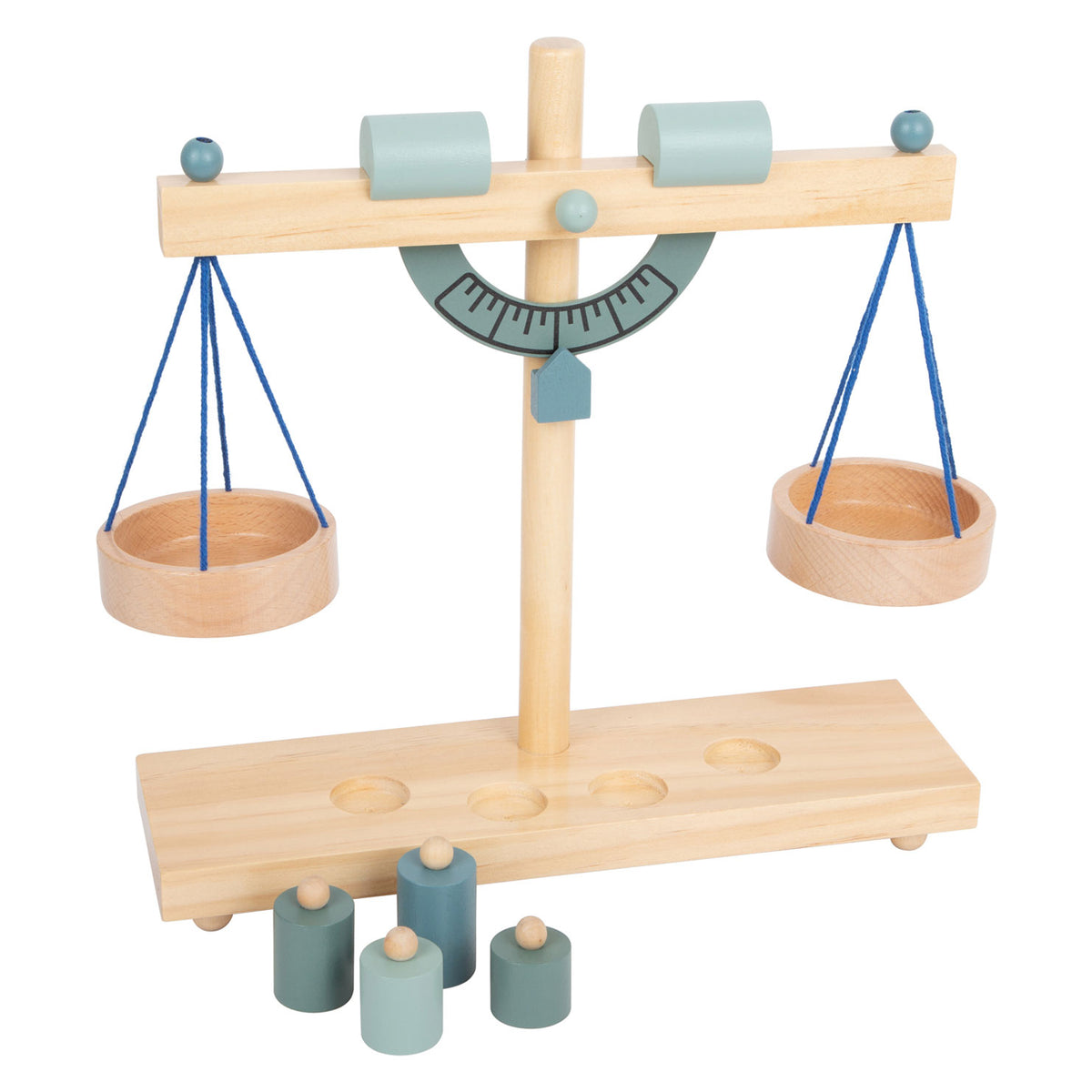 Kleiner Fuß - Holzwaage mit Gewichten, 5-teilig.