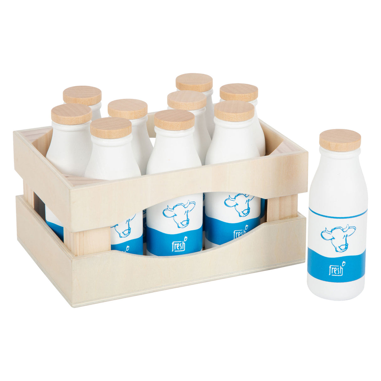 Small Foot - Holzkiste mit Milchflaschen, 12-tlg.
