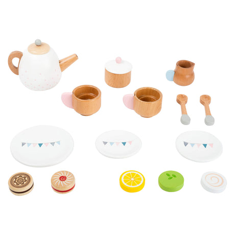 Small Foot - Teeservice aus Holz mit Spielessen, 17-teilig.