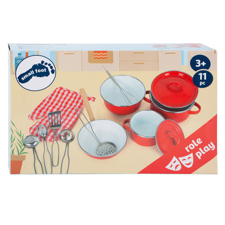 Small Foot - Pfannen- und Kochutensilien-Set rot, 11-teilig.
