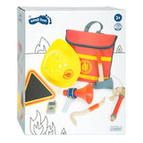 Small Foot - Feuerwehrrucksack mit Feuerwehr-Attributen aus Holz, 8-teilig.