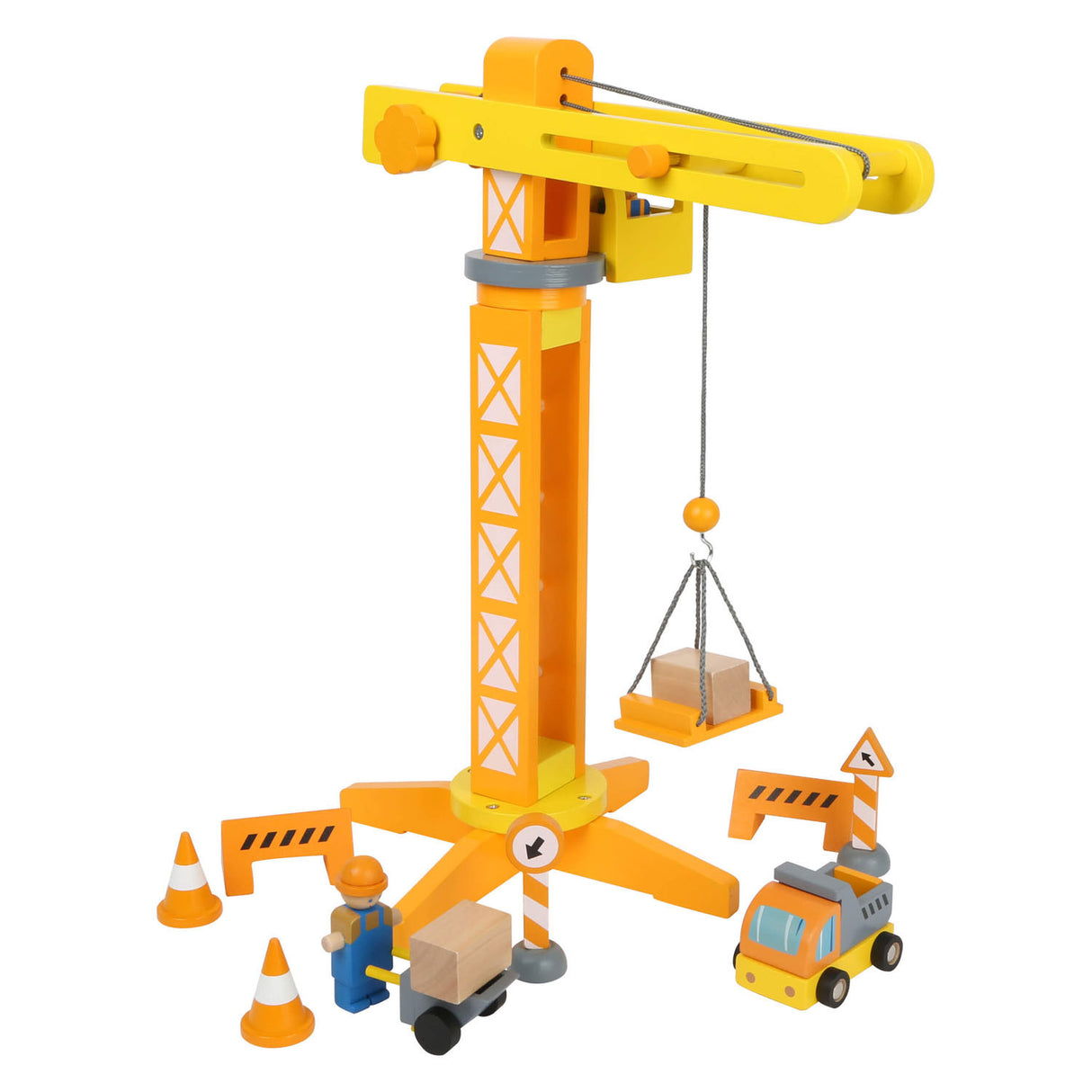 Small Foot - Holzkran Baustelle mit Zubehör, 14-tlg.