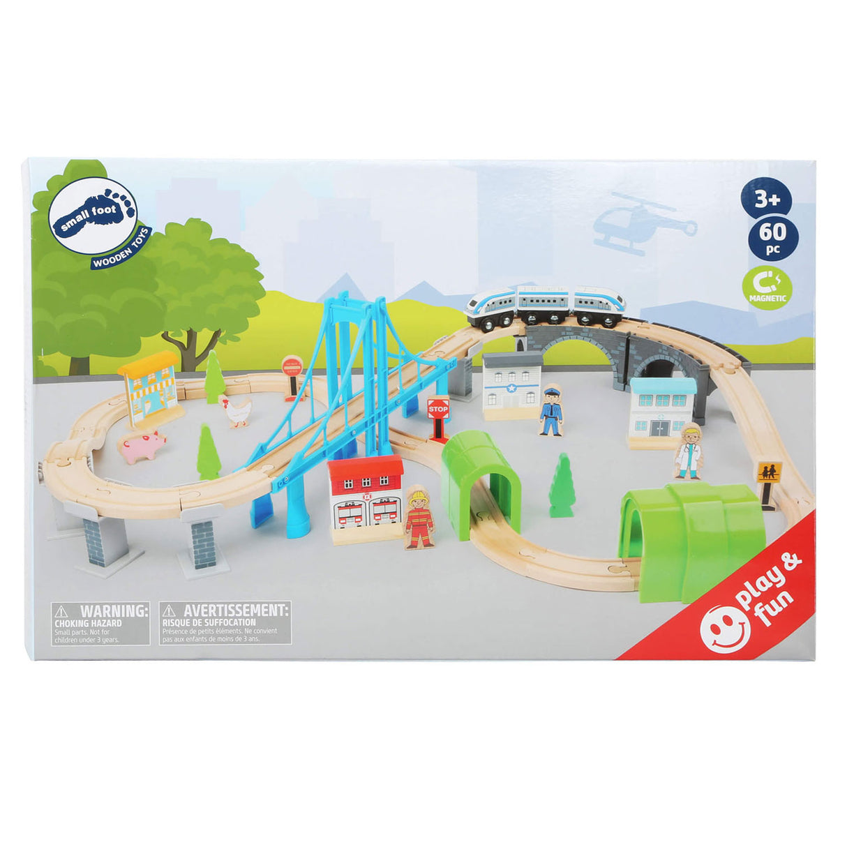 Small Foot - Holzeisenbahnset mit Brücke, 60-teilig.