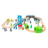 Small Foot - Holzeisenbahnset mit Brücke, 60-teilig.