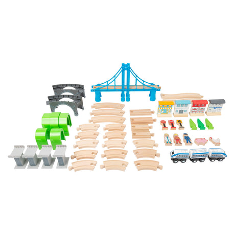 Small Foot - Holzeisenbahnset mit Brücke, 60-teilig.