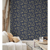 Niederländische Wandverkleidung Niederländische Wandverkleidung Wallpaper Blatt Blau und goldfarben