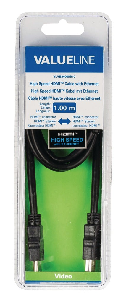 Valueline VLVB34000B10 Hochgeschwindigkeits-HDMI-Kabel mit Ethernet-HDMI-Stecker – HDMI-Stecker 1,00 m schwarz