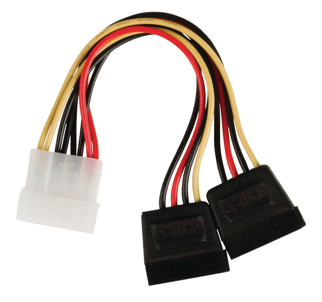 Valueline VLCP73520V015 Internes Stromverteilerkabel, Molex-Stecker – 2 x SATA 15-polige Buchse, 0,15 m, mehrfarbig