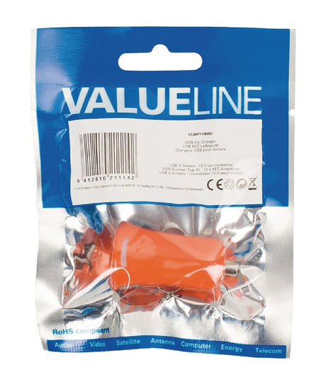 Valueline VLMP11950O USB-Autoladegerät USB A Buchse - 12V Autoanschluss orange