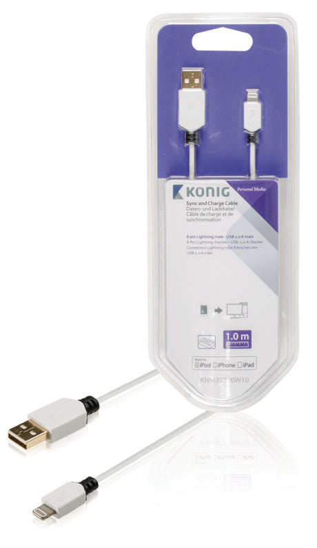 K ouml;nig knm39300w10 Synchronisierungs- und Ladekabel 8-poliger Lightning-Stecker – USB 2.0 A-Stecker 1,00 m weiß