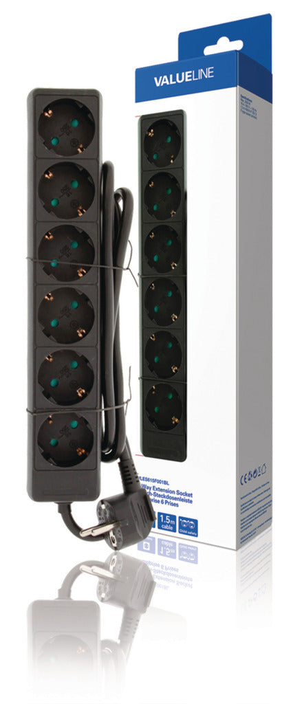 Valueline vles615f001bl Steckdose 6-fach 1,50 m schwarz