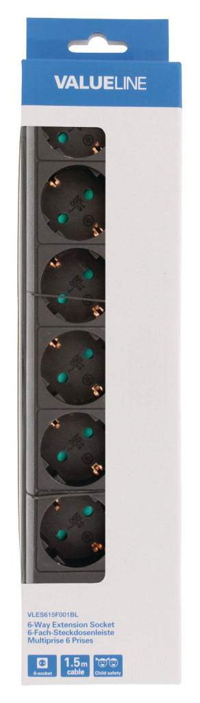 Valueline vles615f001bl Steckdose 6-fach 1,50 m schwarz