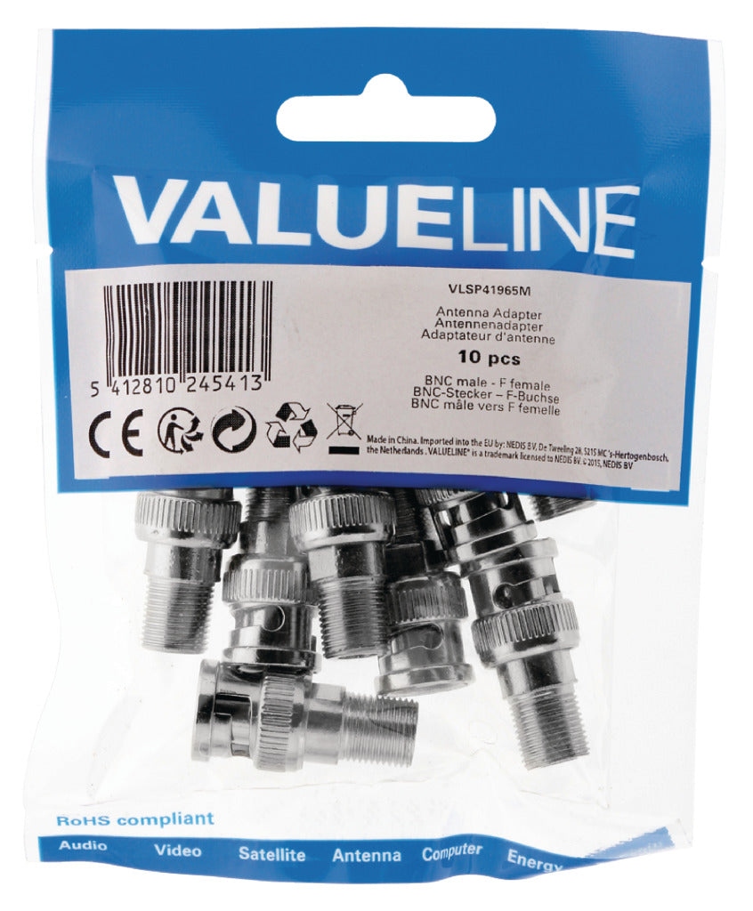 Valueline VLSP41965M Antennenadapter BNC-Stecker – F-Stecker Buchse Silber