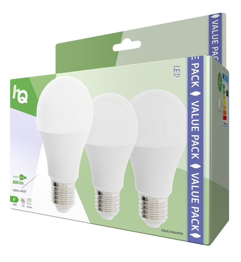 HQ LE27A603P02 LED-Lampe 3 Stück E27 A60 9W 806lm 2700K