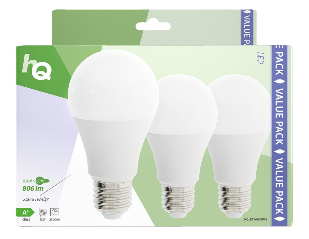 HQ LE27A603P02 LED-Lampe 3 Stück E27 A60 9W 806lm 2700K