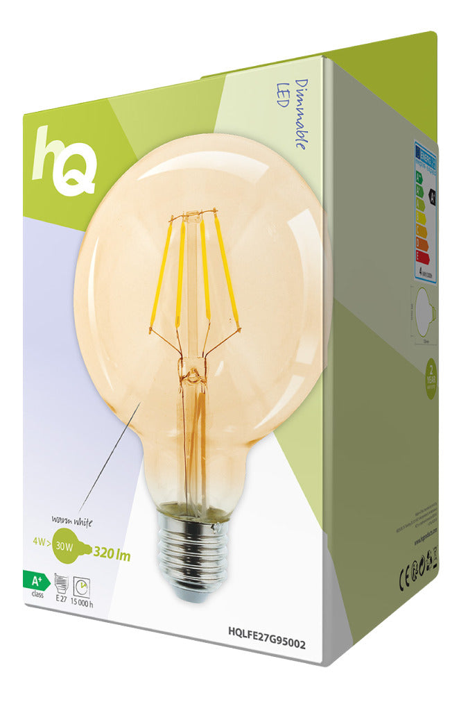 HQ HQ HQLFE27G95002 LED-Retro-Glühlampe, E27, dimmbar, G95, 4 W, 320 lm, 2500 K