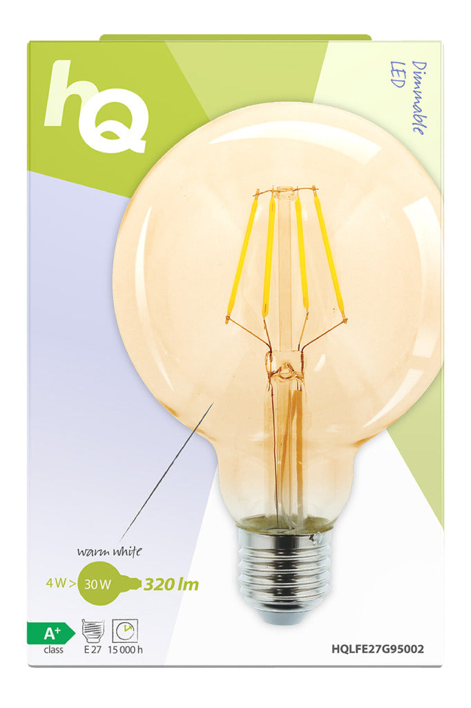 HQ HQ HQLFE27G95002 LED-Retro-Glühlampe, E27, dimmbar, G95, 4 W, 320 lm, 2500 K