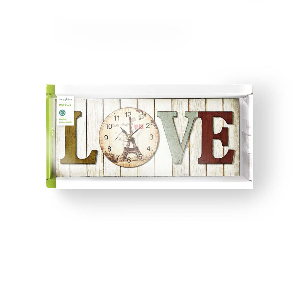 Nedis CLWA001WDL40 Wanduhr im Holzstil mit Rahmen, Modell #039;love #039;